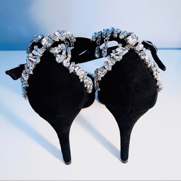 Brand-new Black Suede Crystal Heels - Picture 4 of 7